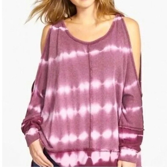 Free People Dandyline Boxy Cold Shoulder Tie Dye Sweatshirt Purple Sz Small - Picture 1 of 13